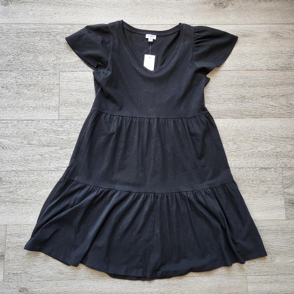 J. Crew Black Tiered Flutter Short Sleeve Dress Womens Xs Nwt
